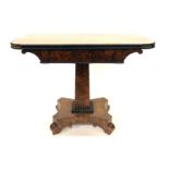 A William IV yew wood pedestal fold over card table