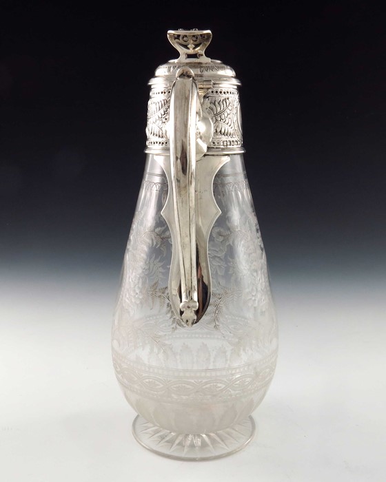 A Victorian silver and etched glass claret jug, W and G Sissons, Sheffield 1873 - Image 6 of 9
