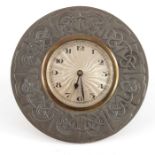 Archibald Knox for Liberty and Co., an Arts and Crafts pewter Tudric bedside clock, model 01495, 8.5
