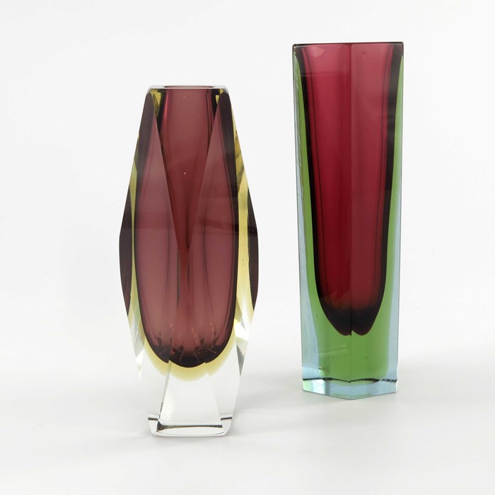 Luigi Mandruzzato, two Sommerso triple cased Murano glass vases