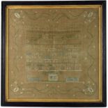 An early 19th century American alphabet sampler by Mary Gage, born 172-, worked in cross stitch and