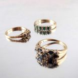 Three 9 carat gold gem set ring