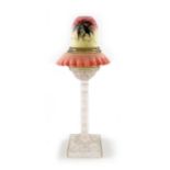 Thomas Webb, a Queens Burmese peach glass fairy lamp on moulded glass pedestal stand