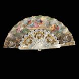 A 19th century mother of pearl and painted fan