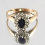 9 carat gold sapphire and diamond cluster ring