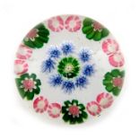 Clichy, patterned millefiori paperweight, central green and white cane, surrounded by blue and white