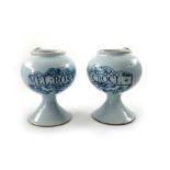 A pair of Liverpool Delft wet drug jars, globular form, spreading foot with squat spout to rear, cir