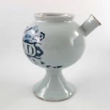 A London Delft wet drug jar, globular form, spreading foot with squat spout to rear, circa 1760, dec