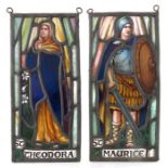 A pair of Arts and Crafts stained glass panels, in the PreRaphaelite style