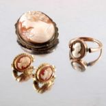 A matched suite of 9 carat gold cameo jewellery