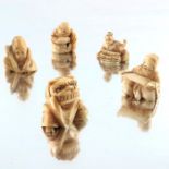 Five small Japanese ivory Okimono figures