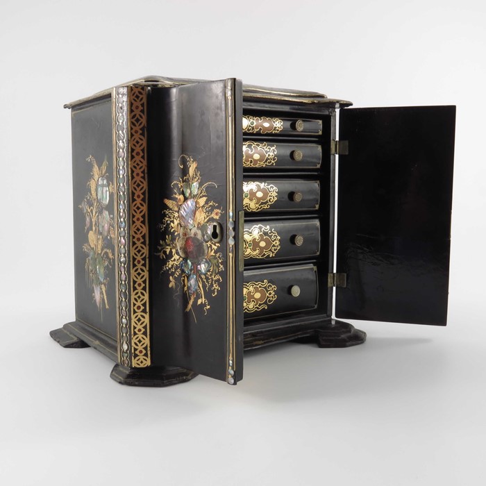 A Victorian papier mache lacquered cabinet - Image 4 of 6