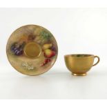 Ricketts for Royal Worcester, a fruit painted cup and saucer