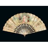 Tiffany and Co., a mother of pearl, gold and silk painted fan