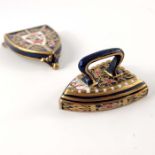 A Royal Crown Derby miniature Imari flat iron on stand