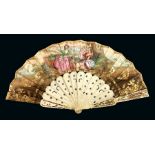 A 19th century bone and painted fan