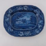A Ralph Hall, Staffordshire blue and white oval platter, circa 1822,St Woolston's Hall, Kildaire