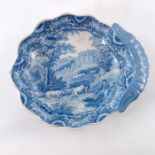 A Staffordshire blue and white scalloped strawberry dish