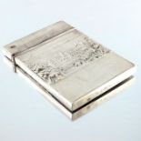 An early Victorian silver castle top card case, Nathaniel Mills, Birmingham 1843, embossed in low re