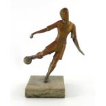 An Art Deco cubist style silvered bronze figure of a footballer