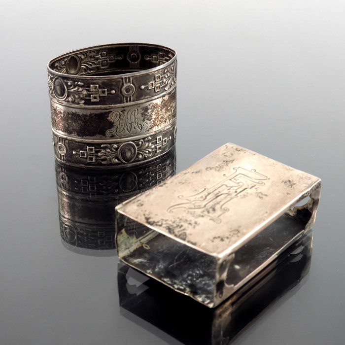 An Imperial Russian silver match box case, together with a Continental silver napkin ring - Image 3 of 7