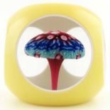 Baccarat, 1972 mushroom millefiori paperweight, yellow and white cased and faceted, acid etched mark