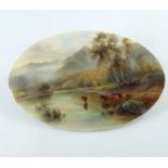 John Stinton for Royal Worcester, a Highland cattle plaque, 1918, with a named view Llugwy to revers