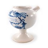 A London Delft wet drug jar, globular form, spreading foot with spout to rear, circa 1740, decorated