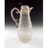 A Victorian silver and etched glass claret jug, W and G Sissons, Sheffield 1873