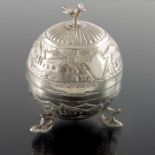 An Oriental silver spherical box