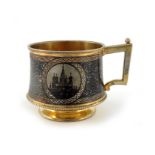 An Imperial Russian silver gilt and niello enamelled cup, Vasily Semenov, Moscow 1883