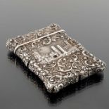 An early Victorian silver castle top card case, Birmingham 1842