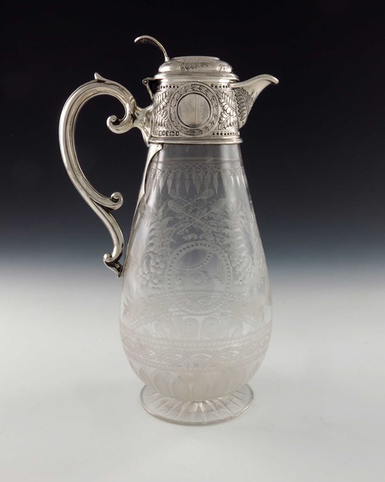 A Victorian silver and etched glass claret jug, W and G Sissons, Sheffield 1873 - Image 3 of 9