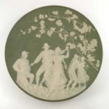 Mettlach, Villeroy and Boch, a large Pate Sur Pate plaque, incised with a dancing scene under grapev