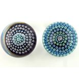 Whitefriars, two concentric millefiori paperweights, dated 1970 and 1972 signature canes, polished