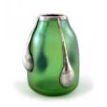 Loetz, a Secessionist iridescent glass Vesuvian silver overlay vase
