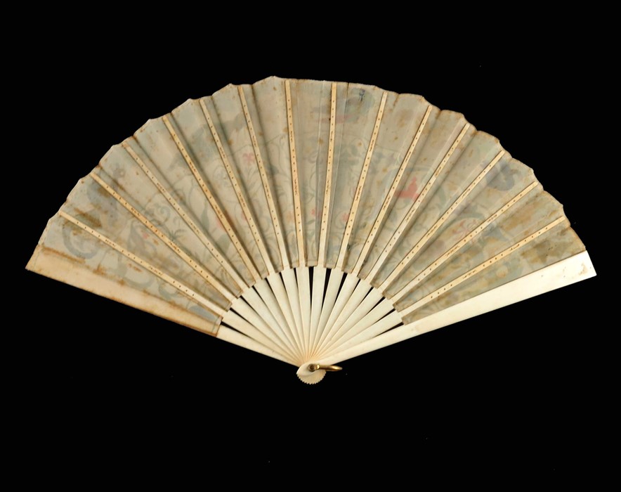 Two 19th century ivory and painted silk fans - Image 2 of 5