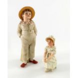 James Hadley for Royal Worcester, two Kate Greenaway type figures