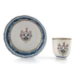 An 18th century Chinese export armorial coffee cup and saucer