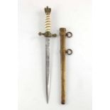 World War Two German Navy (Kriegsmarine) Officer's dress dagger, housed in hammered scabbard with tw