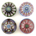 Perthshire, four concentric millefiori paperweights, all with signature canes, one dated 1976 verso