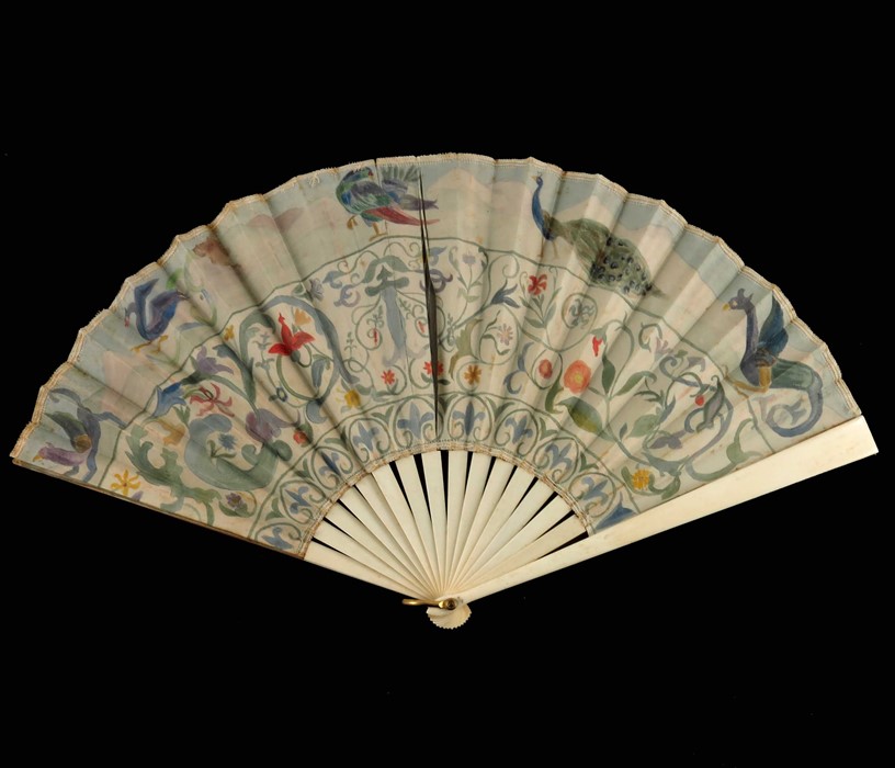 Two 19th century ivory and painted silk fans