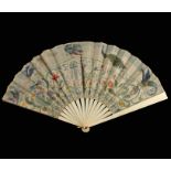 Two 19th century ivory and painted silk fans
