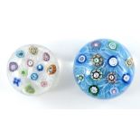 Perthshire, two spaced millefiori paperweights with silhouettes