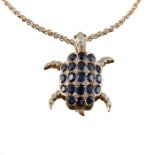 An 18ct gold sapphire, diamond and pink sapphire turtle necklace