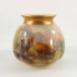 H Stinton, for Royal Worcester, a vase, circa 1939, painted with Highland cattle