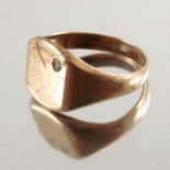 A 9ct gold single-cut diamond signet ring