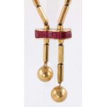A 1940s 14ct gold synthetic ruby necklace
