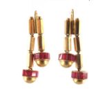 A pair of 1940s 14ct gold, synthetic ruby drop earrings