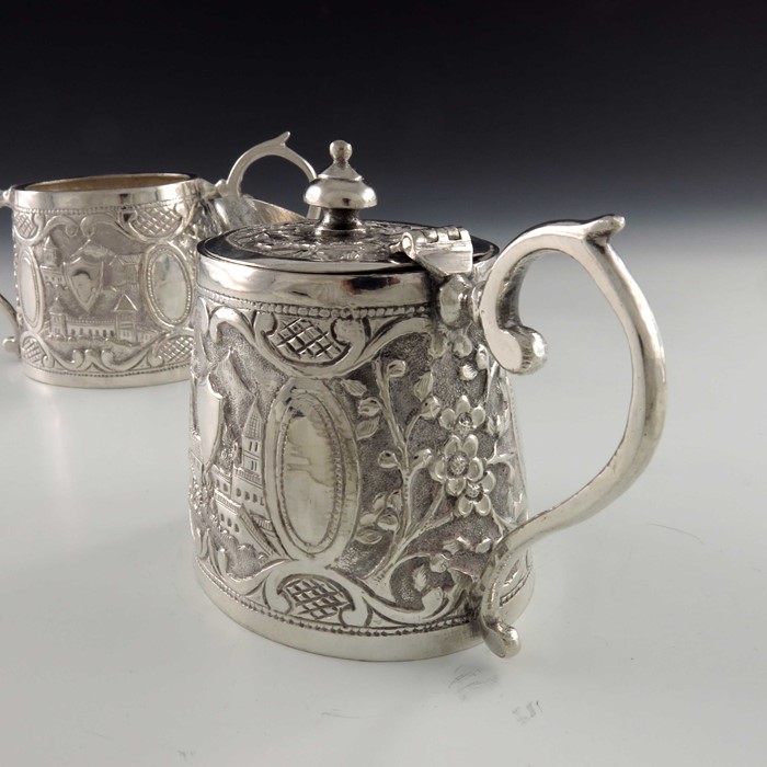 A Chinese Persian style white metal teapot and sugar bowl - Image 5 of 5